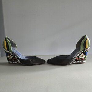 Handcrafted Embroidered Wedge Heels • Floral Boho Statement Shoes